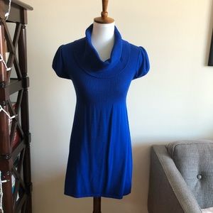 Cobalt blue cowl neck sweater dress w/cap sleeve